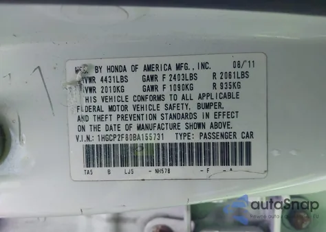 2011 Honda Accord 2.4 Ex-L from USA, damaged, VIN 1HGCP2F80BA155731